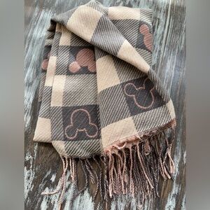 Mickey Mouse Cashmere feel Checkered Scarf with Fringe.